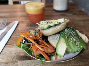 Bagels with avocado at White Crow in Berlin