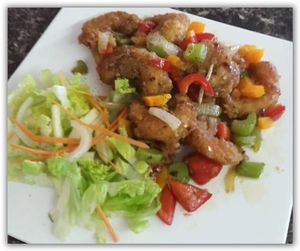 ***TOP 10 
Spicy Cha Cha 

Yam protein (shrimps) battered and seasoned with selected spices. Served with bell pepper, onions & celery over a bed of lettuce & shredded carrots. at Loving Vegan Market & Cuisine in Winter Park