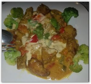 ***TOP 5 
Golden Curry  

Soy protein with curry sauce, broccoli, red & green bell peppers, curry powder, coconut milk, onions and spices. at Loving Vegan Market & Cuisine in Winter Park