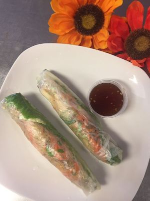 ***TOP 5 
Summer Rolls (2 rolls)  

Lettuce, carrots, soy protein, bean thread noodles, tofu, rice paper. at Loving Vegan Market & Cuisine in Winter Park