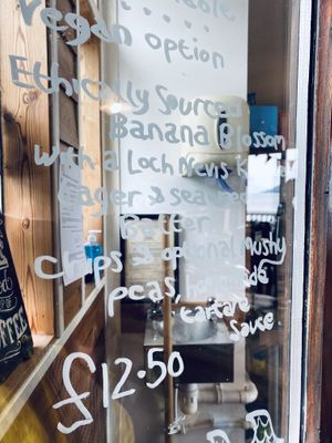 Vegan fish n chip option at Knoydart Pottery and Tearoom in Knoydart