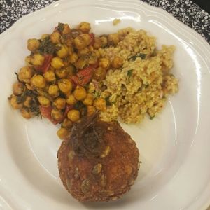 Pumpkin and Feta Arancini + 2 salads  at Let Them Eat - Central Market in Adelaide