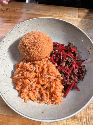 Arancini ball and 2 salads  at Let Them Eat - Central Market in Adelaide