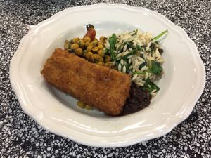vegan crumbed mac and cheese with two salads at Let Them Eat - Central Market in Adelaide