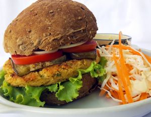 Delicious chickpeas Siem Reap burger at Dalai Cafe in Siem Reap