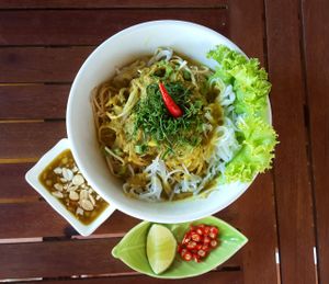 Rice noodle with coconut paste and lemongrass sauce at Dalai Cafe in Siem Reap
