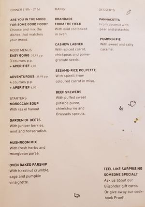 Menu at Bijzonder in Maastricht