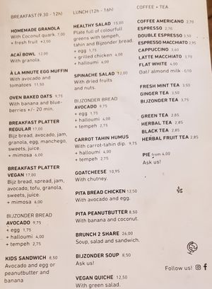 Breakfast/lunch menu at Bijzonder in Maastricht