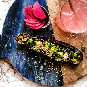 Grilled eggplant with tahini and miso caramel  at Bijzonder in Maastricht