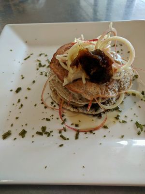 buckwheat and hemp pancakes at Orange Frog in Paihia