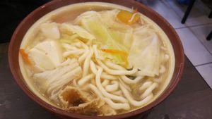 Soup udon with veggies, tofu and soy nuggets at Quán Zhēn SùShí 全真素食 in Taipei