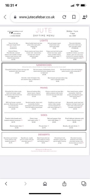 Menu  at Jute Cafe Bar  in Dundee