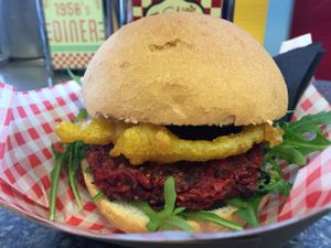 The Sweet Beet Burger at Bia Kitchen Vegan Diner - Food Stall in Norwich