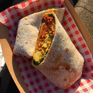 Bia Kitchens 'brunch wrap',  consists of spinach, scrambled tofu, sweet potato hash and home smoked beans. 10/10 SO tasty. at Bia Kitchen Vegan Diner - Food Stall in Norwich
