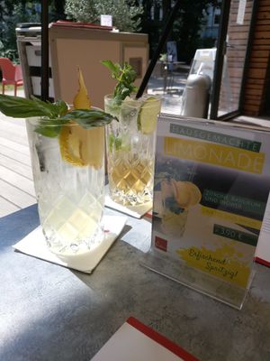 Very tasty lemonades, one with lemon+basil+ginger, one with lime+mint at Ferbers in Aachen