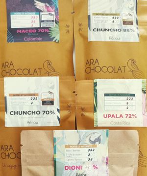 A lot of chocolate tablets ! at Ara Chocolat in Paris