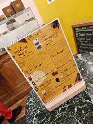 Menu at Ara Chocolat in Paris