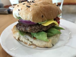 Chimpossible Burger. A good one. at Half-Peach Bakery & Cafe in Louisville