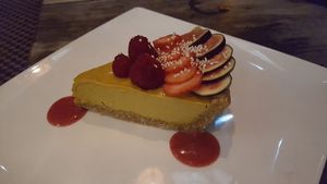 Mango/turmeric pie, large portion at Charly's Vegan Tacos - Food Truck in Tulum