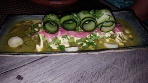 Aguachile. Very flavorful with mushrooms and hearts of palm. at Charly's Vegan Tacos - Food Truck in Tulum