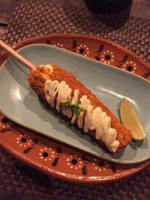 Grilled corn is delicious  at Charly's Vegan Tacos - Food Truck in Tulum
