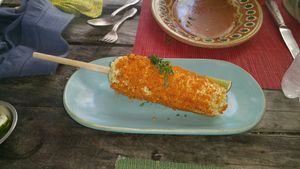 Eloti - Grilled corn with Mayan spices at Charly's Vegan Tacos - Food Truck in Tulum