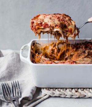 Hand made fresh Lasagna, with spinach, broccoli, carrots & mushrooms available with vegan cheese or regular !  at Veggie Flames in Mississauga