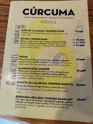 Menu  at Curcuma in El Chalten