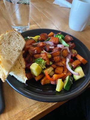 sautéed sweet potato hash & mixed veggies at Root in Lancaster