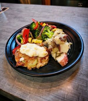 Lion's Mane Cake with Jalapeño Corn Aioli at Root in Lancaster