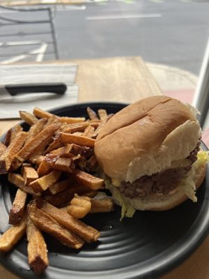Big mic-impossible burger and hand cut fries  at Root in Lancaster