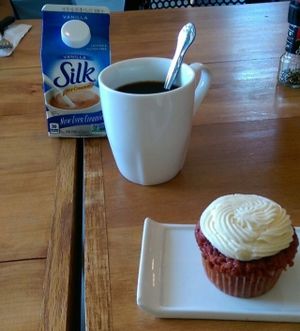 Red velvet cupcake at Root in Lancaster
