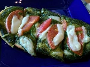 Pesto, tomato, and "mozzarella" pizza 
 at Root in Lancaster