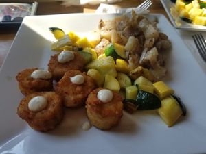 crispy mushroom scallops and veggies at Root in Lancaster