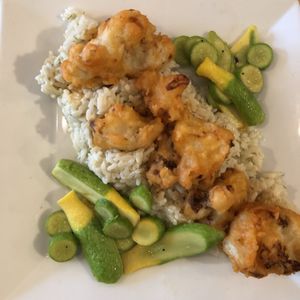 OUR FAVORITE!! Buffalo Cauliflower: Flash fried cauliflower on top of ranch rice served with veg of the day at Root in Lancaster