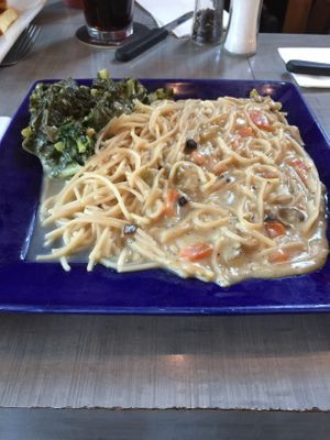 Creamy pasta dish with grilled kale 🥬  at Root in Lancaster