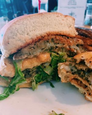 Cross Section of The Vegan Burger: "Big Mic" at Root in Lancaster