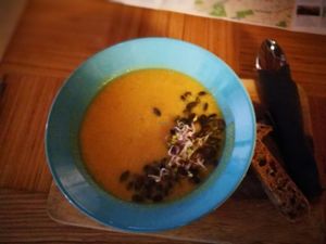 pumpkin and lentil soup at Kohvik Must Puudel in Tallinn