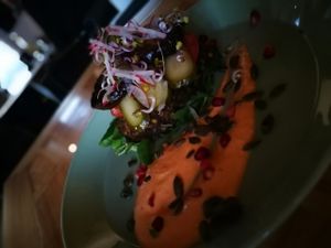 lentil and grilled eggplant naked burger with paprika mayo at Kohvik Must Puudel in Tallinn