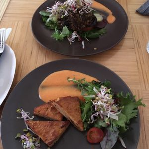 chickpea pies and lentil burger  at Kohvik Must Puudel in Tallinn