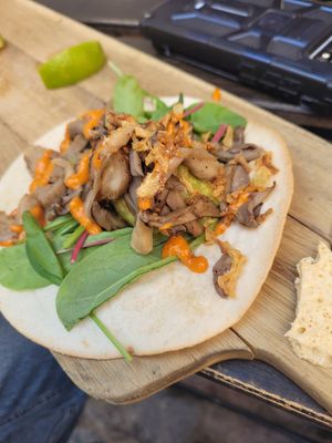 Oyster mushroom taco at Kohvik Must Puudel in Tallinn