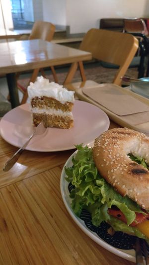I had carrot cake and bagel at Kohvik Must Puudel in Tallinn