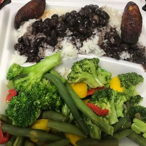 Vegetarian (vegan) Plate- to go  at Cuban Cafe in Boca Raton