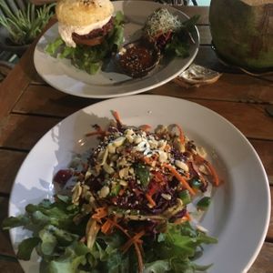 Raw Pad Thai and Buffalo Burger  at Yogi Cafe - Zen Retreat in Koh Samui