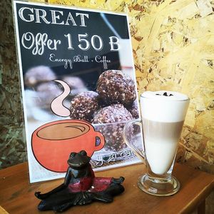 150 baht - coffee and energy ball at Yogi Cafe - Zen Retreat in Koh Samui