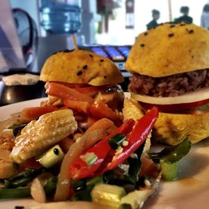 mini Burger for hosting from Yogi cafe team  at Yogi Cafe - Zen Retreat in Koh Samui