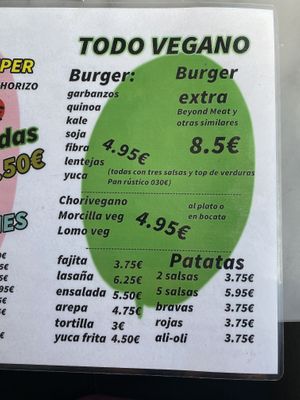 Carta vegana at Mini Circular Bar in Valladolid