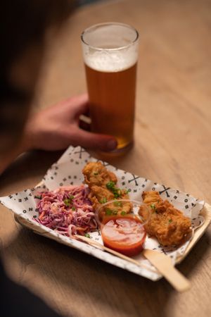 Chicken-style wings with creamy slaw and buffalo sauce at Make No Bones in Sheffield