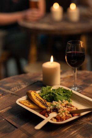 Caponata and wine at Make No Bones in Sheffield