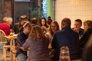Interior of The Old Workshop venue, home of Make No Bones vegan kitchen at Make No Bones in Sheffield